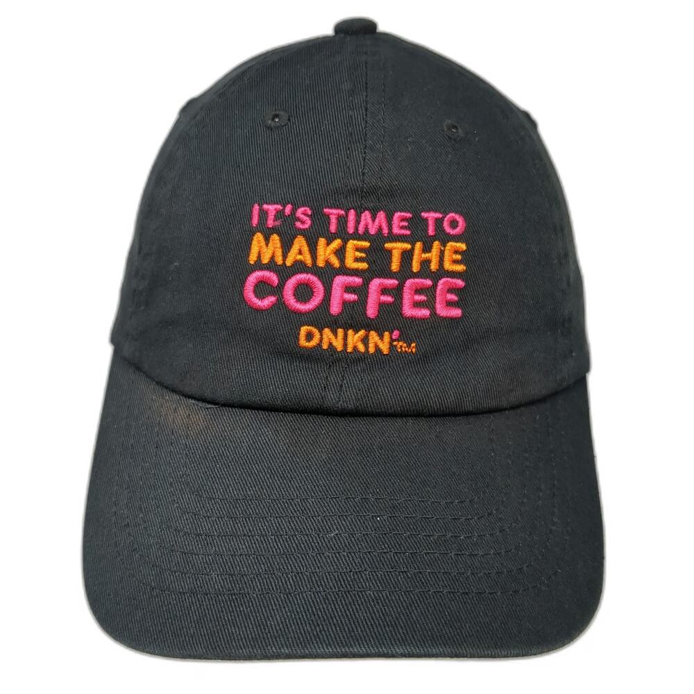 Dunkin DNKN Coffee DD Perks Black Baseball Cap Hat One Size Strapback Embroidery